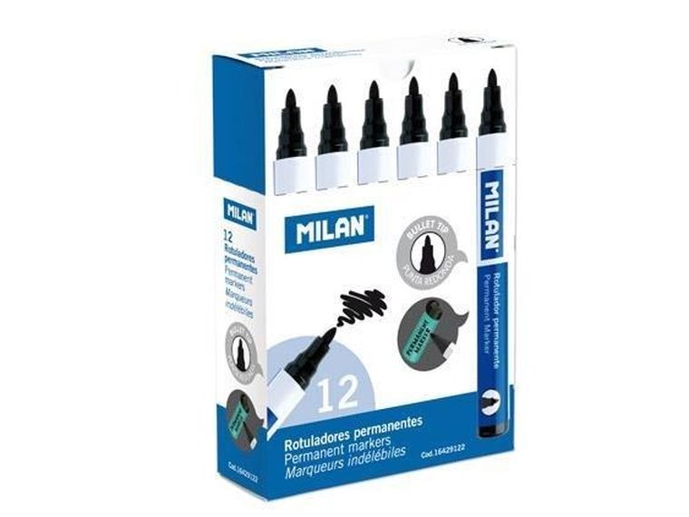 Milan, marker permanentny, okragły, czarny, 12 szt.