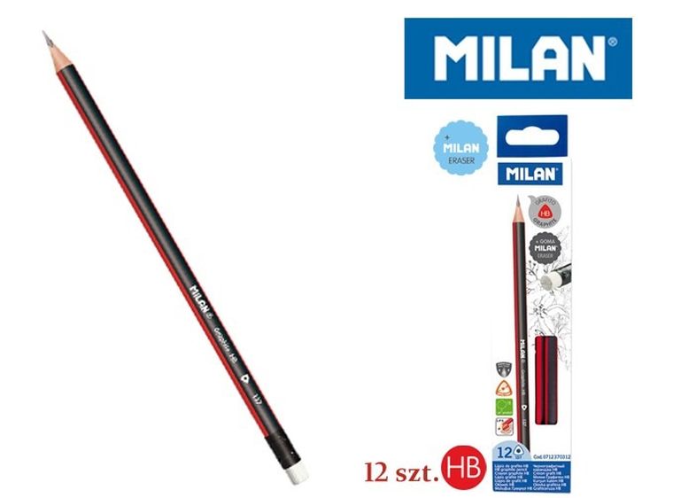 Milan, ołówek trójkątny, HB Z Gumką, 12 szt.