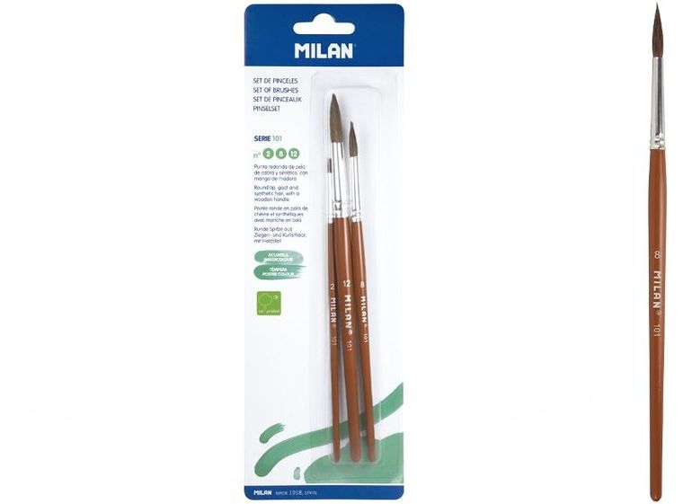 Milan, pędzle okrągłe z włosia koziego, seria 101, 3 szt.