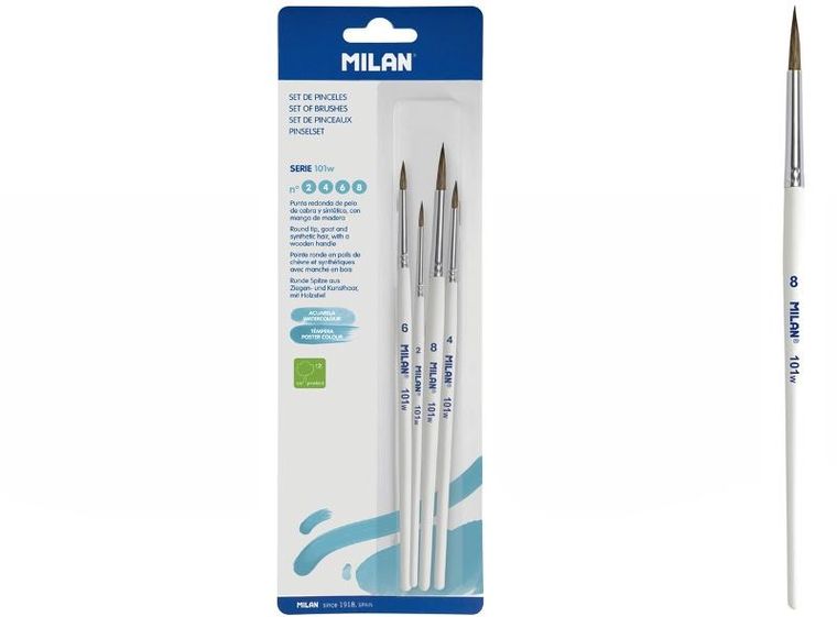 Milan, pędzle okrągłe z włosia koziego, seria 101, 4 szt.