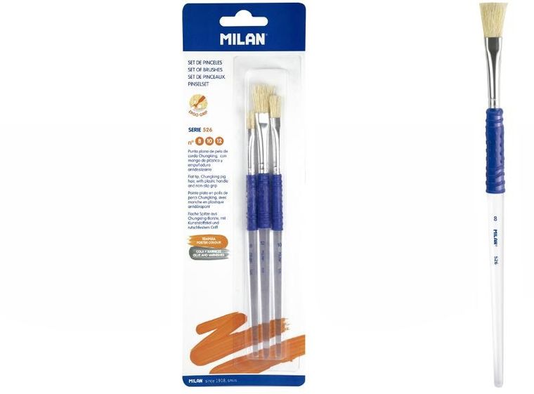 Milan, pędzle okrągłe ze szczeciny, seria 526, 3 szt.