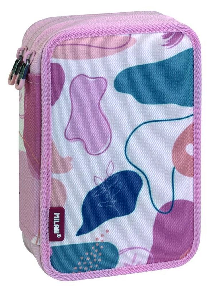 Milan, piórnik 2-komorowy z wyposażeniem, Slow, różowy