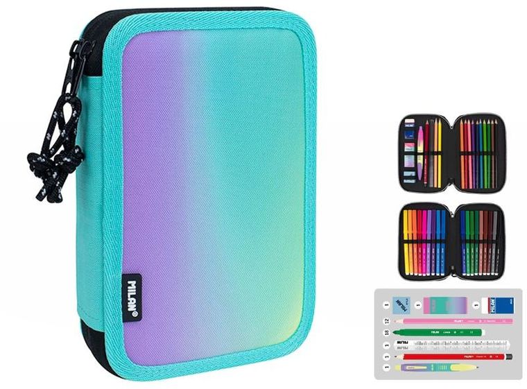 Milan, piórnik z wyposażeniem, sunset, zielony