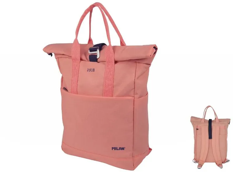 Milan, plecak zwijany, różowy, 10l