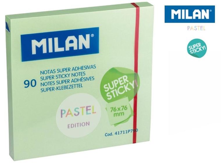 Milan, Super sticky, karteczki samoprzylepne, zielone, 76 x 76 mm, 90 szt.