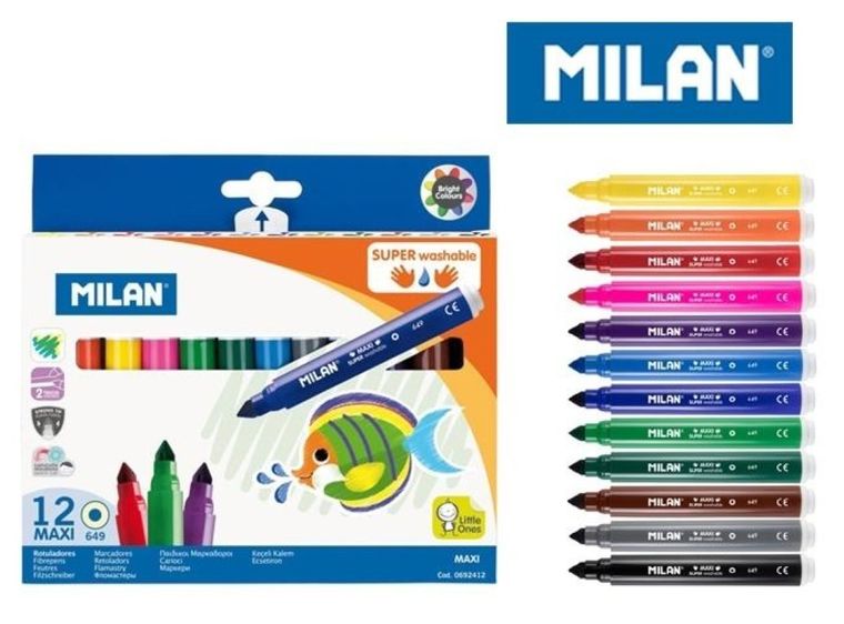 Milan, Super Washable, flamastry maxi, 12 kolorów