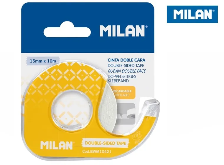 Milan, taśma samoprzylepna, dwustronna, z dyspenserem, 15 mm x 10 m