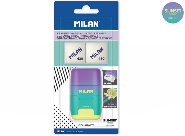 Milan, temperówka z gumką, fioletowo-zielono-żółta