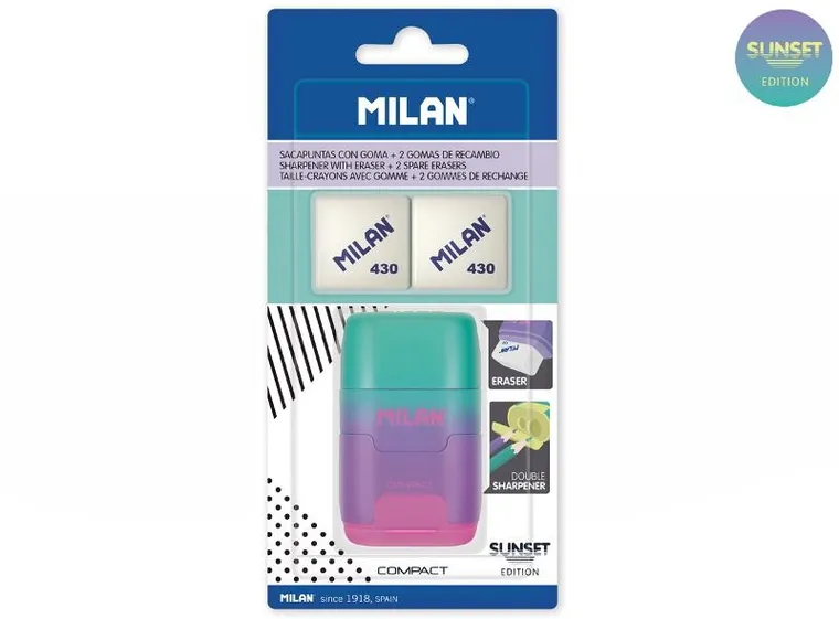 Milan, temperówka z gumką, zielono-fioletowo-różowa