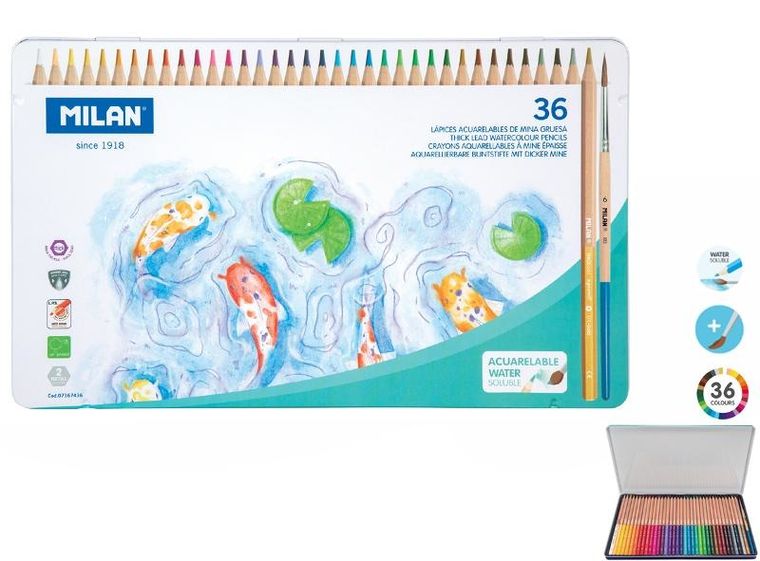 Milan, Thick Lead, kredki akwarelowe, sześciokątne, 36 kolorów