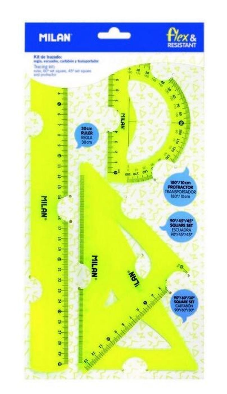 Milan, zestaw linijek, żółty, 4 szt.
