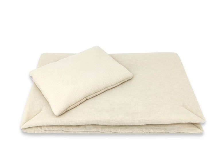 MimiNu, 2-częściowy komplet pościeli muślinowej z wypełnieniem, ciepły beż, 75-100 cm