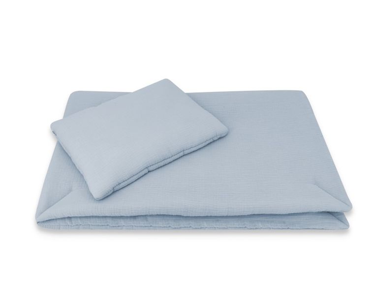 MimiNu, 2-częściowy komplet pościeli z wypełnieniem, całoroczny, muślin bawełniany, jeans, 60-70 cm + 40-30 cm