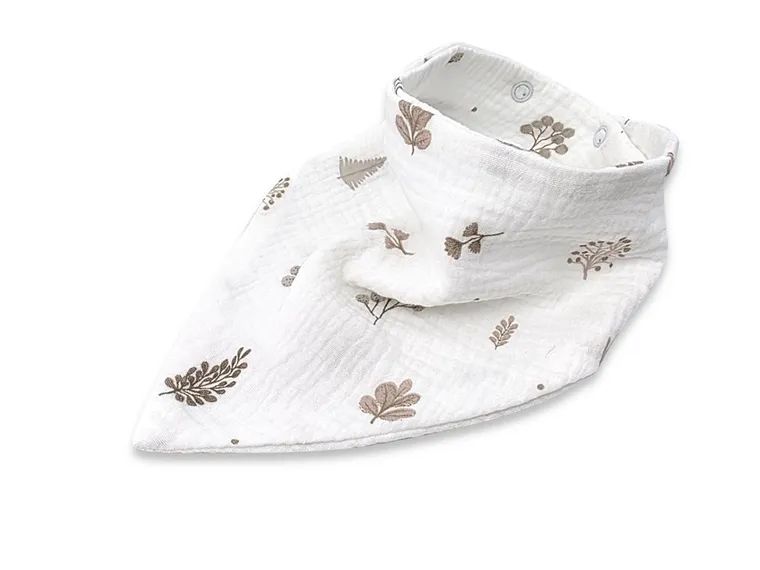 MimiNu, apaszka muślin bawełniany, 2 napki do regulacji, listki beż, 45-25 cm