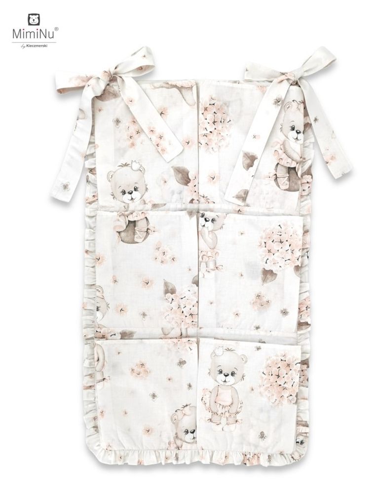 MimiNu, Baletnica, przybornik pionowy na łóżeczko z falbanką, pudrowy róż