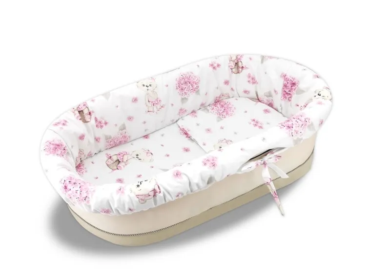 MimiNu, Baletnica, zestaw: uniwersalny ochraniacz do gondoli/kosza Mojżesza, materac 35-75 cm, poduszka 33-32 cm, róż
