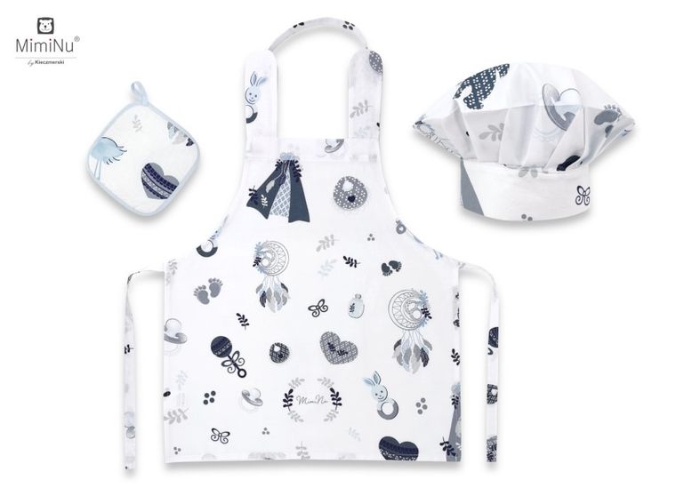 MimiNu by Kieczmerski, zestaw małego kucharza, bawełna, babyshower, błękit