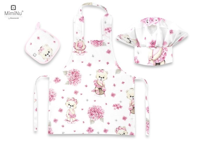 MimiNu by Kieczmerski, zestaw małego kucharza, bawełna, baletnica, róż