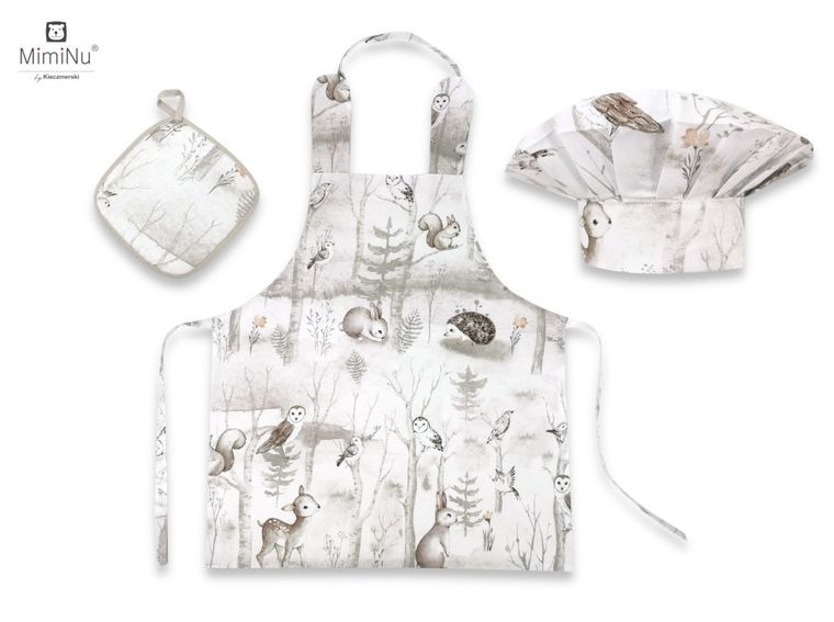 MimiNu by Kieczmerski, zestaw małego kucharza, bawełna, leśna kraina