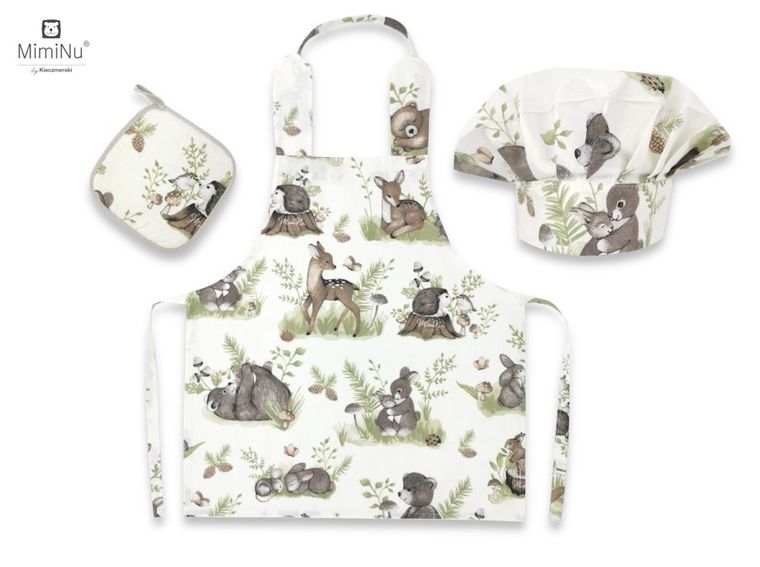 MimiNu by Kieczmerski, zestaw małego kucharza, bawełna, spokojny las, natural