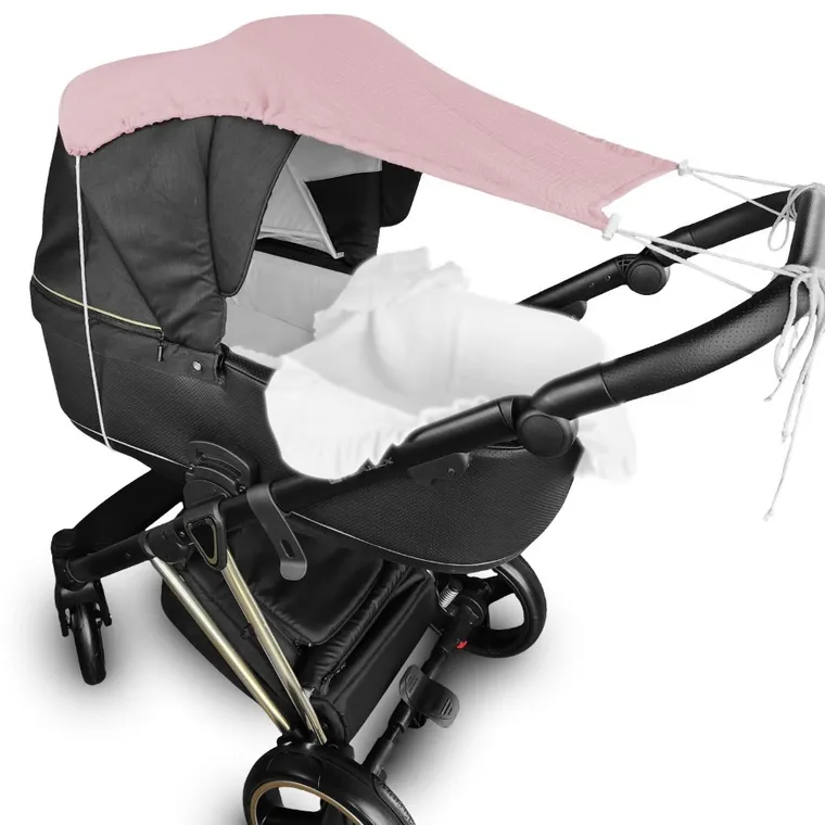 MimiNu, daszek do wózka, przeciwsłoneczna osłonka, muślin bawełniany, pudrowy róż