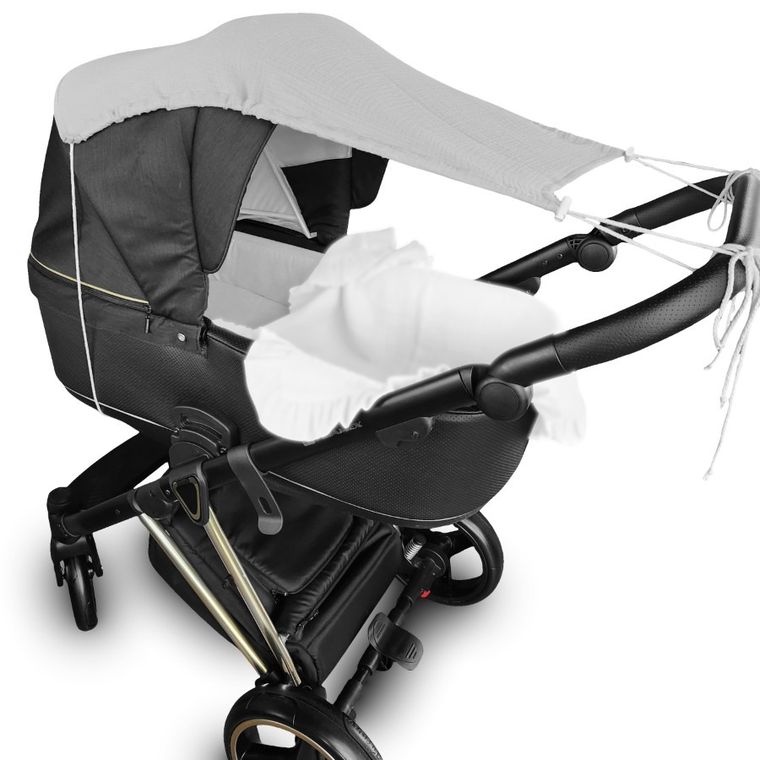 MimiNu, daszek do wózka, przeciwsłoneczna osłonka, muślin bawełniany, szary