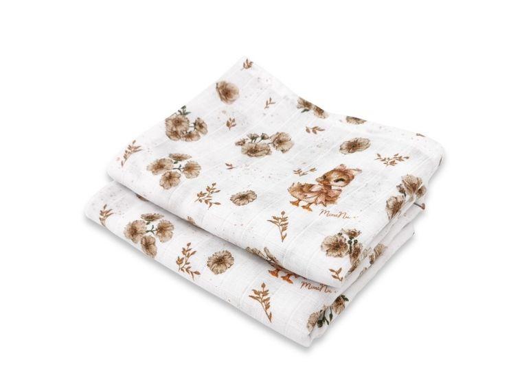 MimiNu, Duo, Kaczuszki, pielucha muślinowa, beż, 75-75 cm, 2 szt.