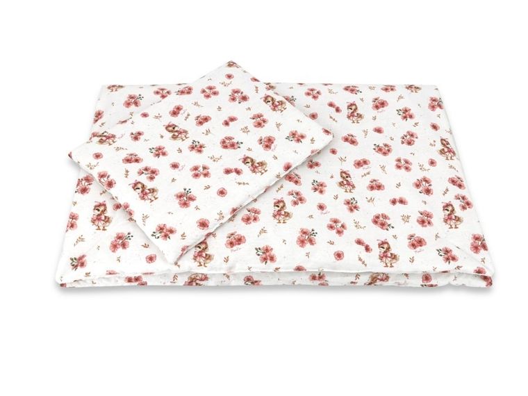 MimiNu, Kaczuszki, 2-częściowy komplet pościeli z wypełnieniem, pudrowy róż, 100-75 cm