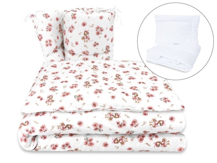 MimiNu, Kaczuszki, 5-częściowy komplet pościeli, pudrowy róż, 120-90 cm