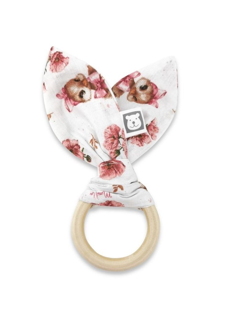 MimiNu, Kaczuszki, gryzak bawełniany, pudrowy róż, 16-12 cm