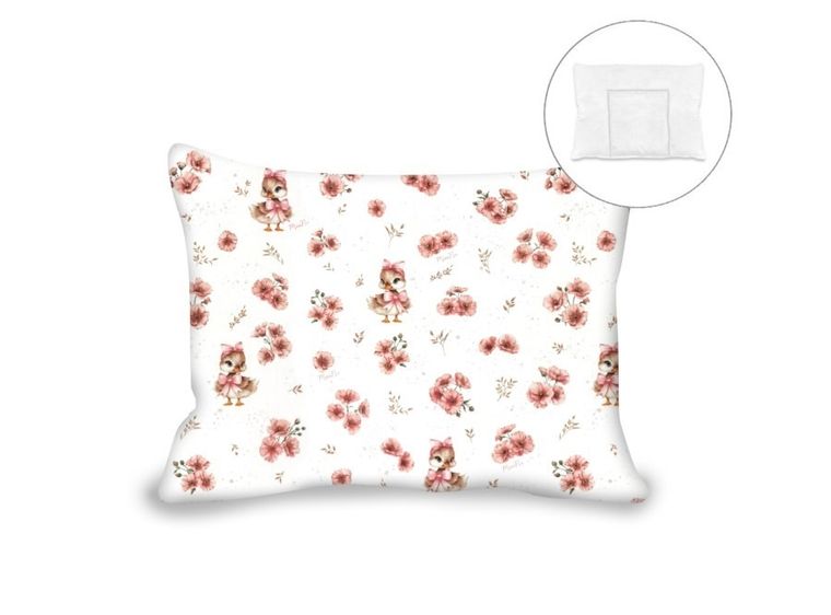 MimiNu, Kaczuszki, poduszka z poszewką, pudrowy róż, 30-40 cm