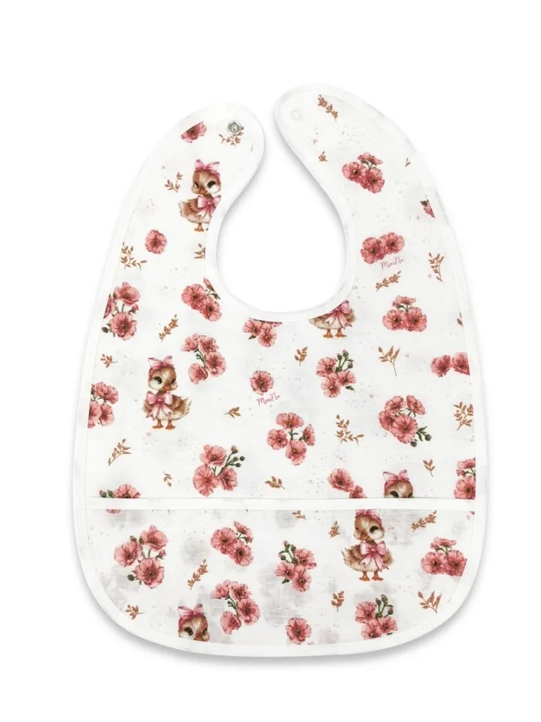 MimiNu, Kaczuszki, śliniak wodoodporny z kieszonką, pudrowy róż