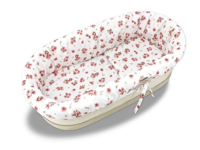 MimiNu, Kaczuszki, zestaw do gondoli/kosza Mojżesza: ochraniacz, poduszka, materac, pudrowy róż
