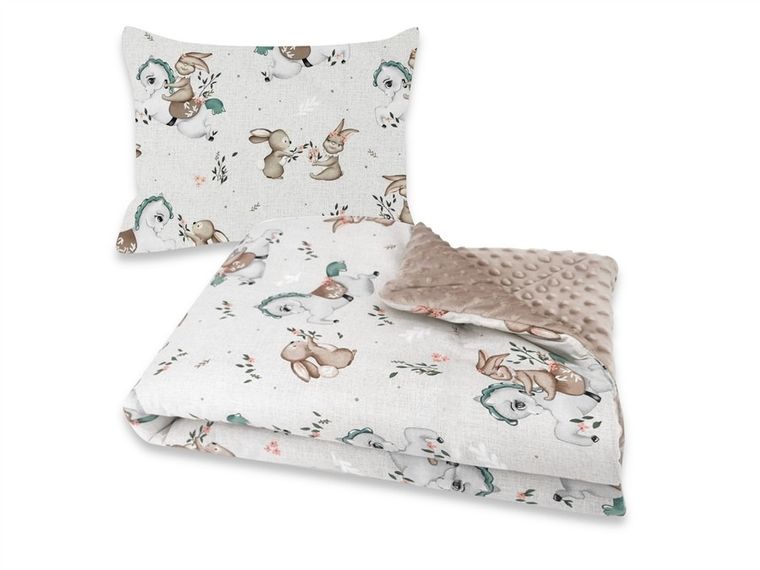 MimiNu, Karuzela, komplet: kołderka i poduszeczka, minky, 75-100 + 40-30 cm