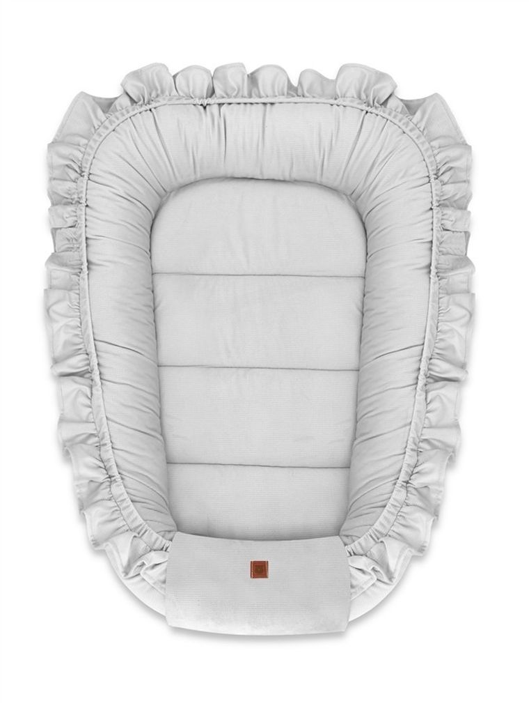 MimiNu, kokon niemowlęcy z falbanką, velvet szary, 55-75 cm