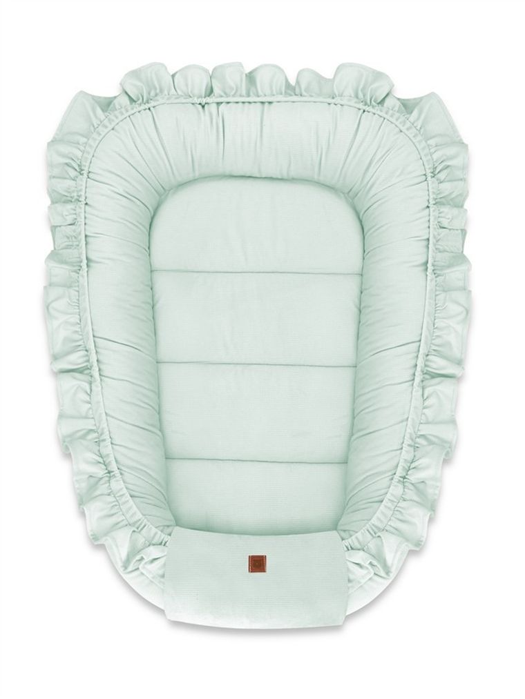 MimiNu, kokon niemowlęcy z falbanką, velvet zimna mięta, 55-75 cm