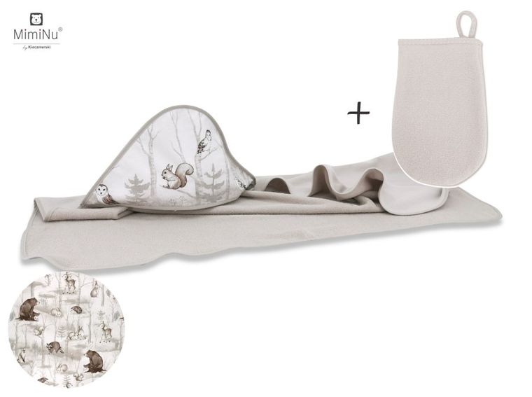 MimiNu, Leśna Kraina, okrycie kąpielowe, termofrotte + myjka, 100-100 cm