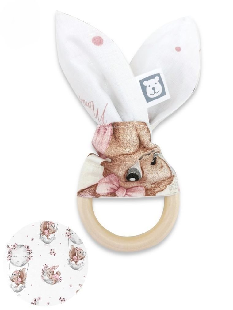 MimiNu, Lili, Bunny, gryzak sensoryczny, ekologiczny, drewniany, pudrowy róż