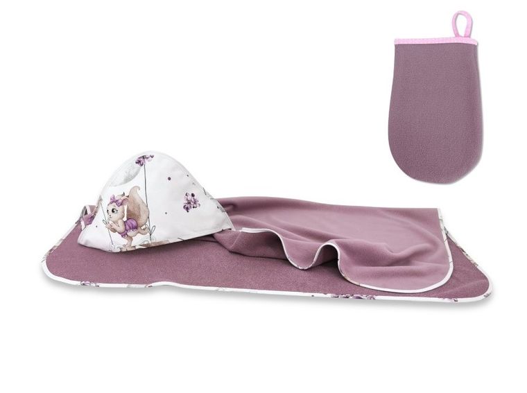 MimiNu, Lili, okrycie kąpielowe + myjka, wrzos, 100-100 cm