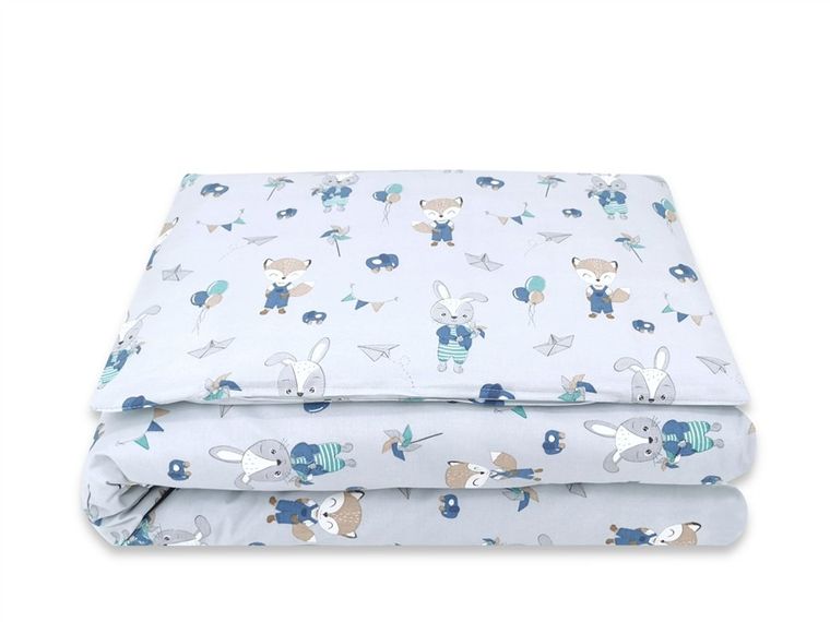 MimiNu, Lis i Królik, 2-częściowy komplet pościeli bawełnianej, błękit, 100-135 cm
