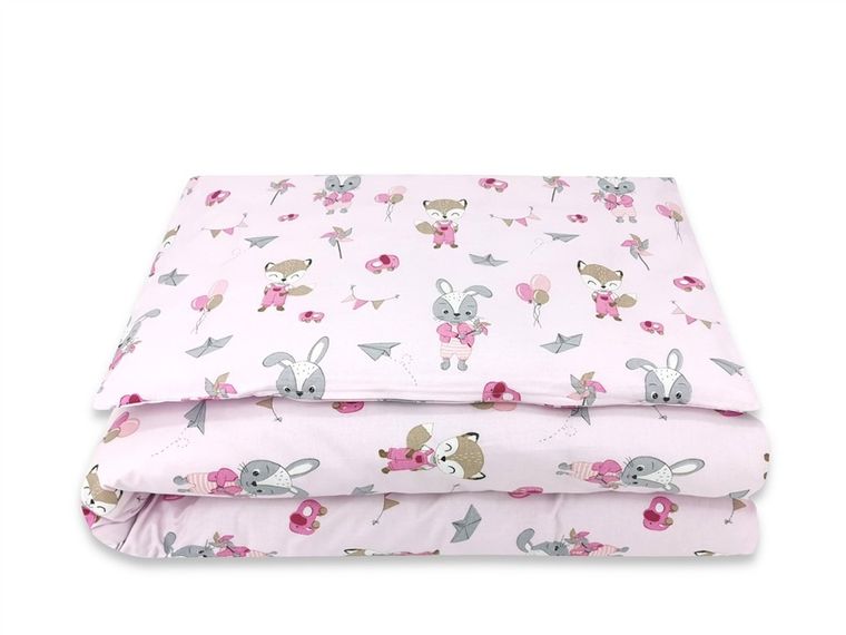 MimiNu, Lis i Królik, 2-częściowy komplet pościeli bawełnianej, róż, 100-135 cm