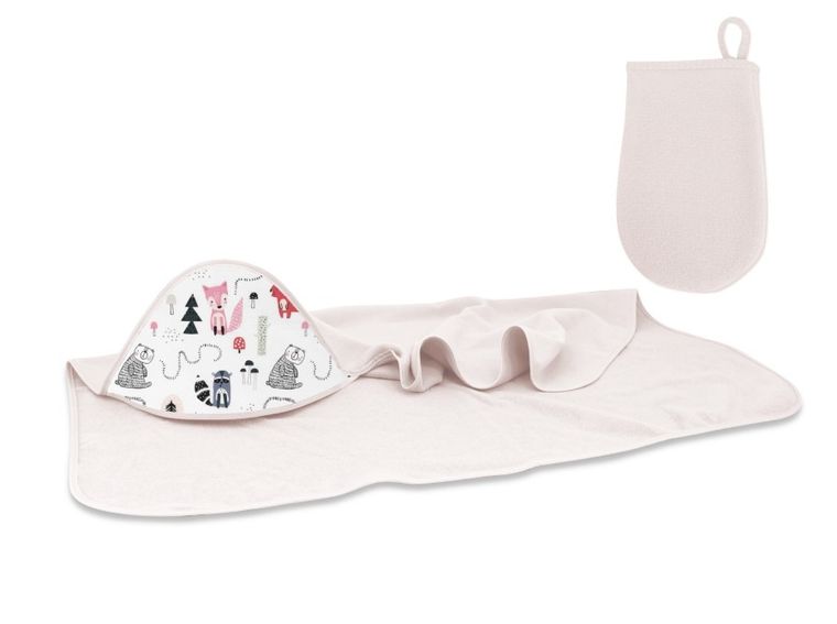 MimiNu, Lisek, okrycie kąpielowe + myjka, termofrotte, beż, 100-100 cm