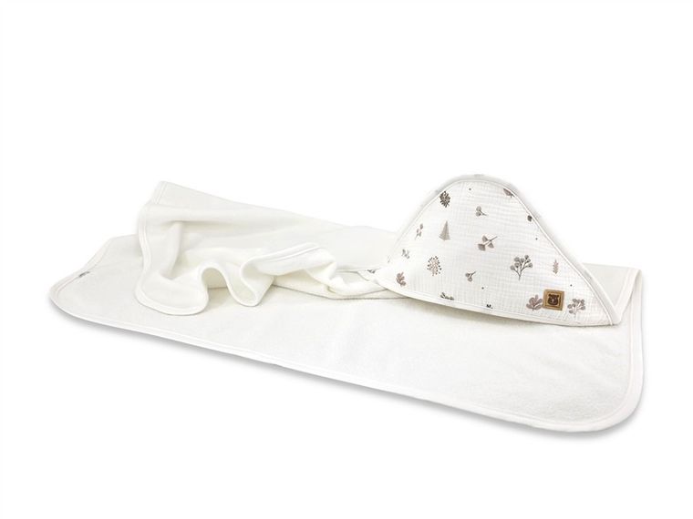 MimiNu, Listki, okrycie kąpielowe, muślin bawełniany + termofrotte, beż, 100-100 cm