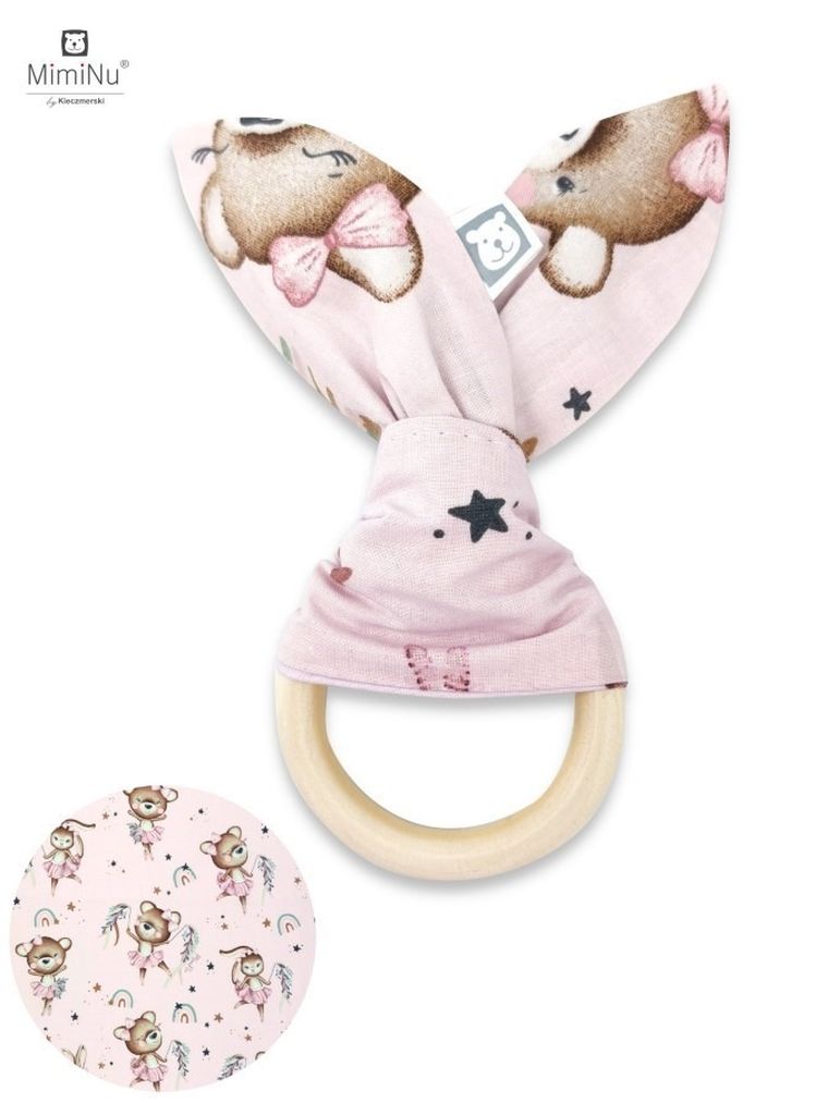 MimiNu, Little Ballerina, Bunny, gryzak sensoryczny, ekologiczny, drewniany, róż
