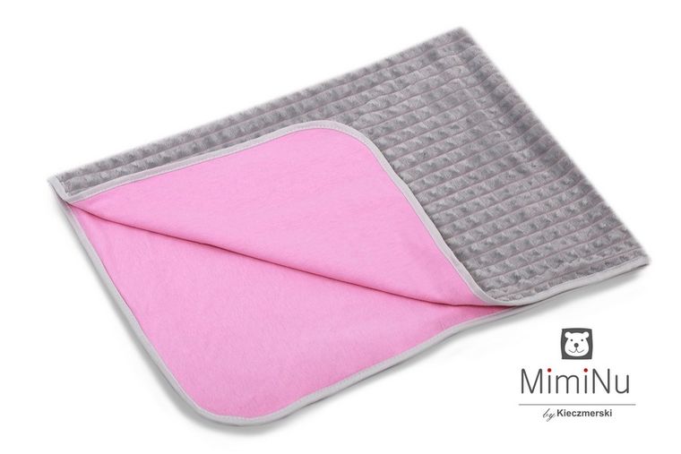 Miminu, Minky, kocyk niemowlęcy, kwadraciki szare + różowy jersey, 75-100 cm