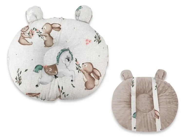 MimiNu, Miś, Karuzela, profilowana poduszka bawełniana, minky, beż