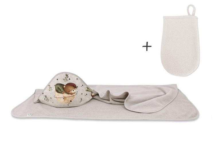 MimiNu, Miś na Księżycu, okrycie kąpielowe, termofrotte + myjka, beż