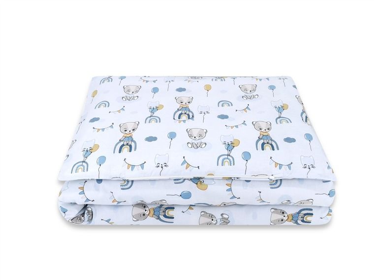 MimiNu, Miś na tęczy, 2-częściowy komplet pościeli bawełnianej, błękit, 100-135 cm