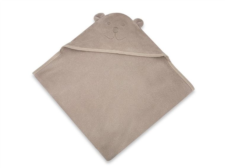 MimiNu, Miś, okrycie kąpielowe z haftem i uszami, bambus, mokka, 100-100 cm