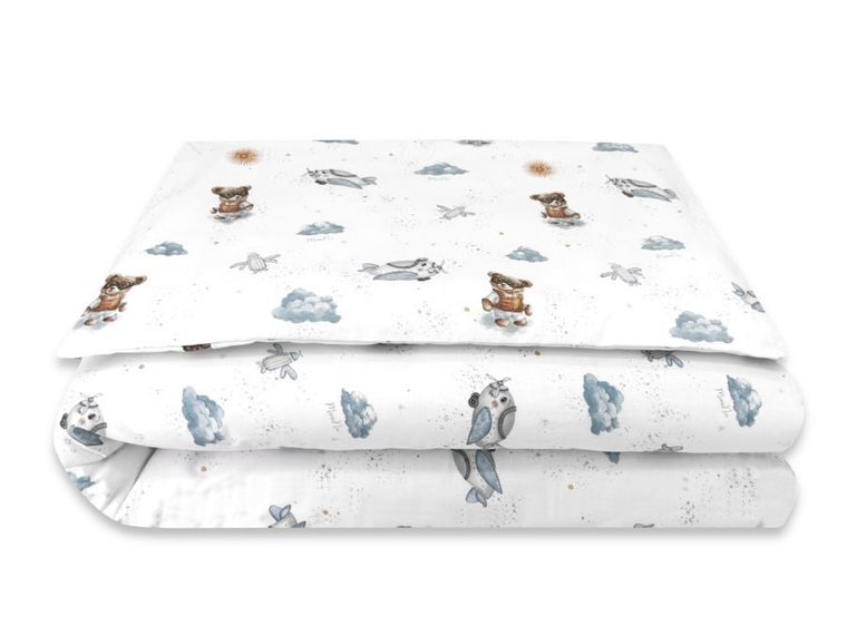 MimiNu, Misie, 2-częściowy komplet pościeli, błękit, 135-100 cm